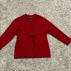 Petite Sophisticate Red Cardigan Sweater with Tie Waist